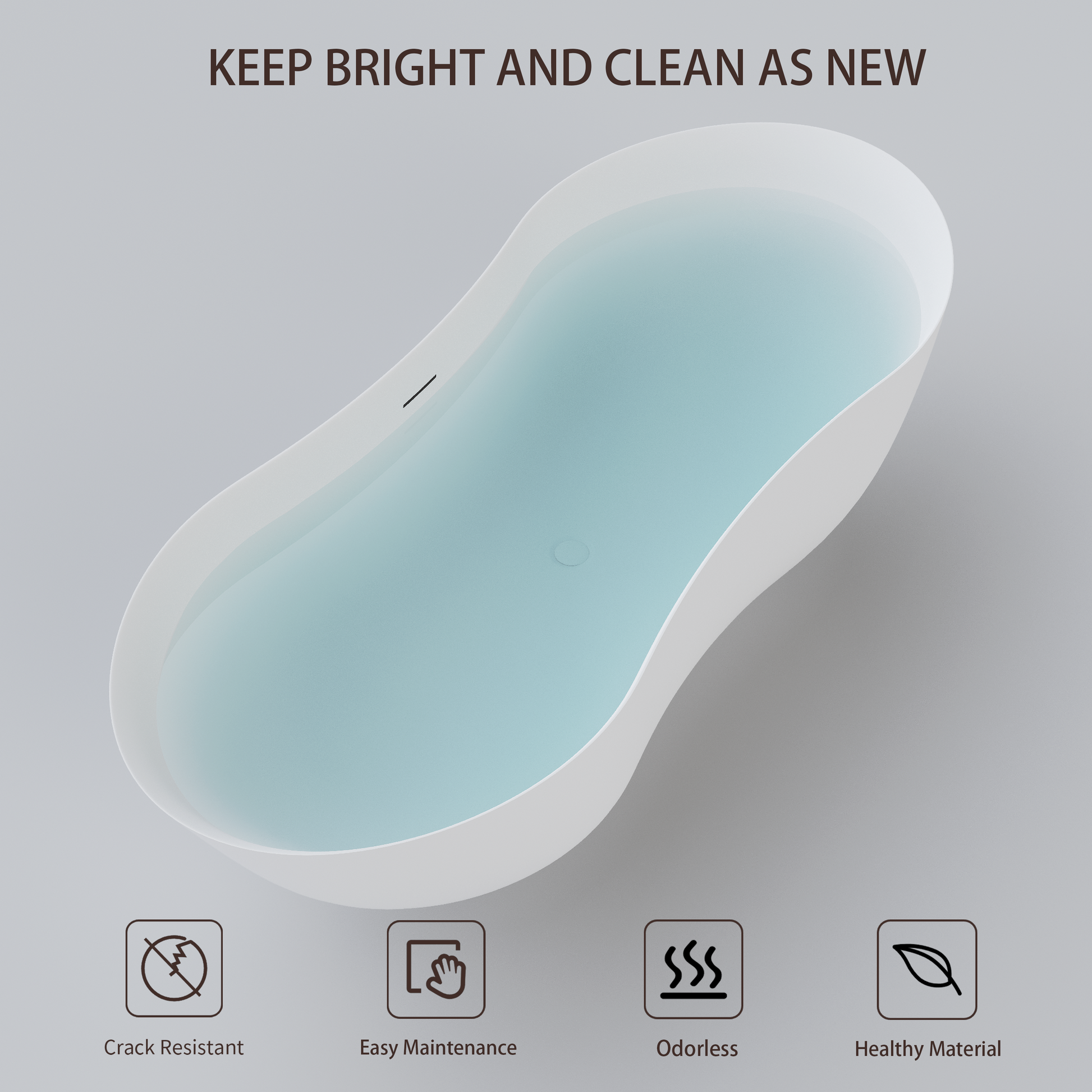 67" Freestanding Solid Surface Bathtub, Stone Resin Freestanding Bath Tub With Overflow And Pop Up Drain, Matte White 24S10 67Mw Matte White Bathroom Freestanding Tubs Solid Surface