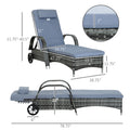 Outsunny Wicker Outdoor Chaise Lounge, 5 Level Adjustable Backrest Pe Rattan Pool Lounge Chair With Wheels, Cushion & Headrest, Mixed Gray And Gray Multicolor Rattan