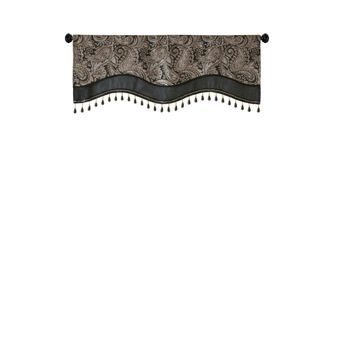 Jacquard Window Rod Pocket Valance With Beads Black 50X18" Black Polyester