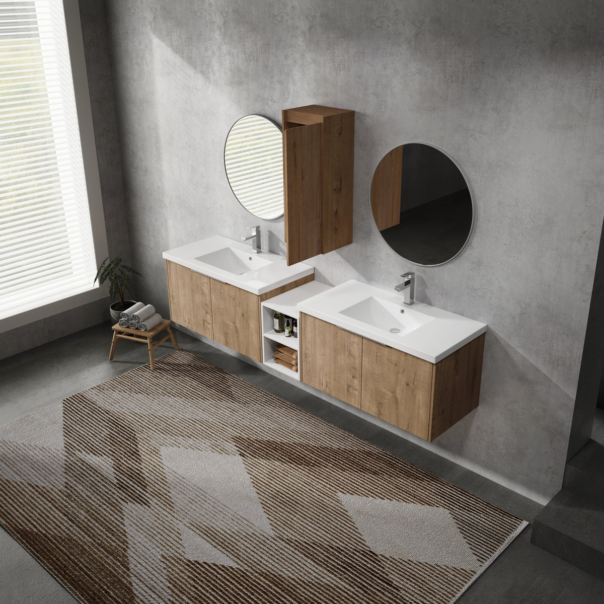 84" Wall Mounted Bathroom Vanity With Sink And Side Cabinet, Soft Close Doors,00112Imo 00636Imox2 0612Gwh Combination Cabinet Kd Packing Imitative Oak Bathroom Modern Plywood Plywood