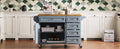 K&K 52'' Kitchen Island With Drop Leaf, Embossed Texture Kitchen Island On Wheels With Spice Rack, Towel Rack, 2 Doors And 5 Drawers, Kitchen Storage Cart With Adjustable Shelf For Kitchen, Blue