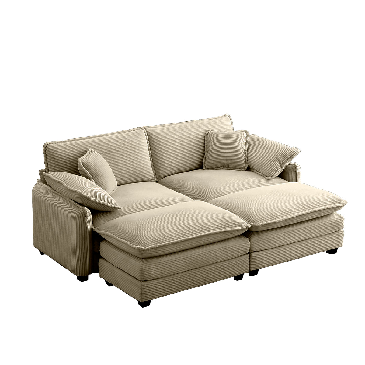 Two Seater Theater Sofa With 2 Footrest, 2 Seater Sofa With Ottoman For Small Living Spaces,Tan Corduroy Tan Corduroy 2 Seat