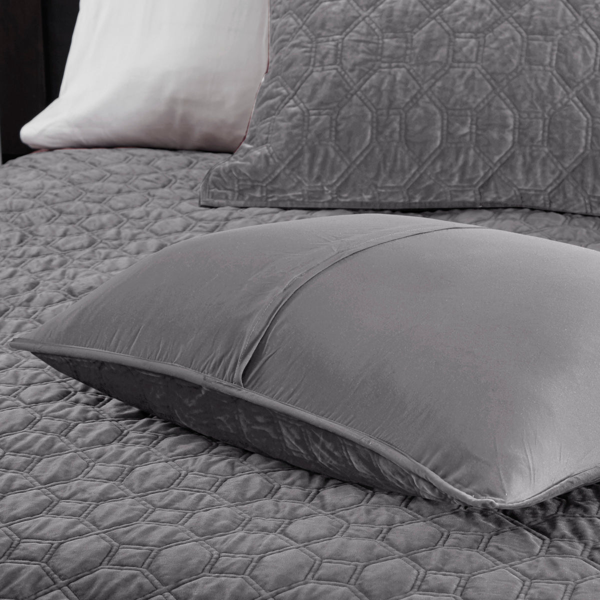 3 Piece Velvet Quilt Set Grey King Cal King King Grey Cotton