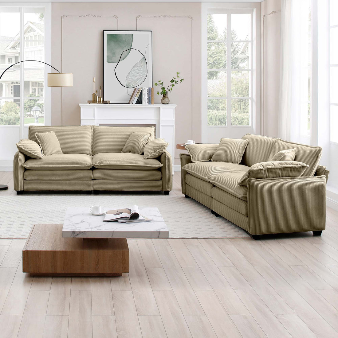 Modern Living Room Sofa Two Piece Set, Suitable For Living Room And Bedroom Sofa Set, Consists Of Two Pieces Of 2 Seater Sofa,Tan Corduroy Tan Corduroy 4 Seat