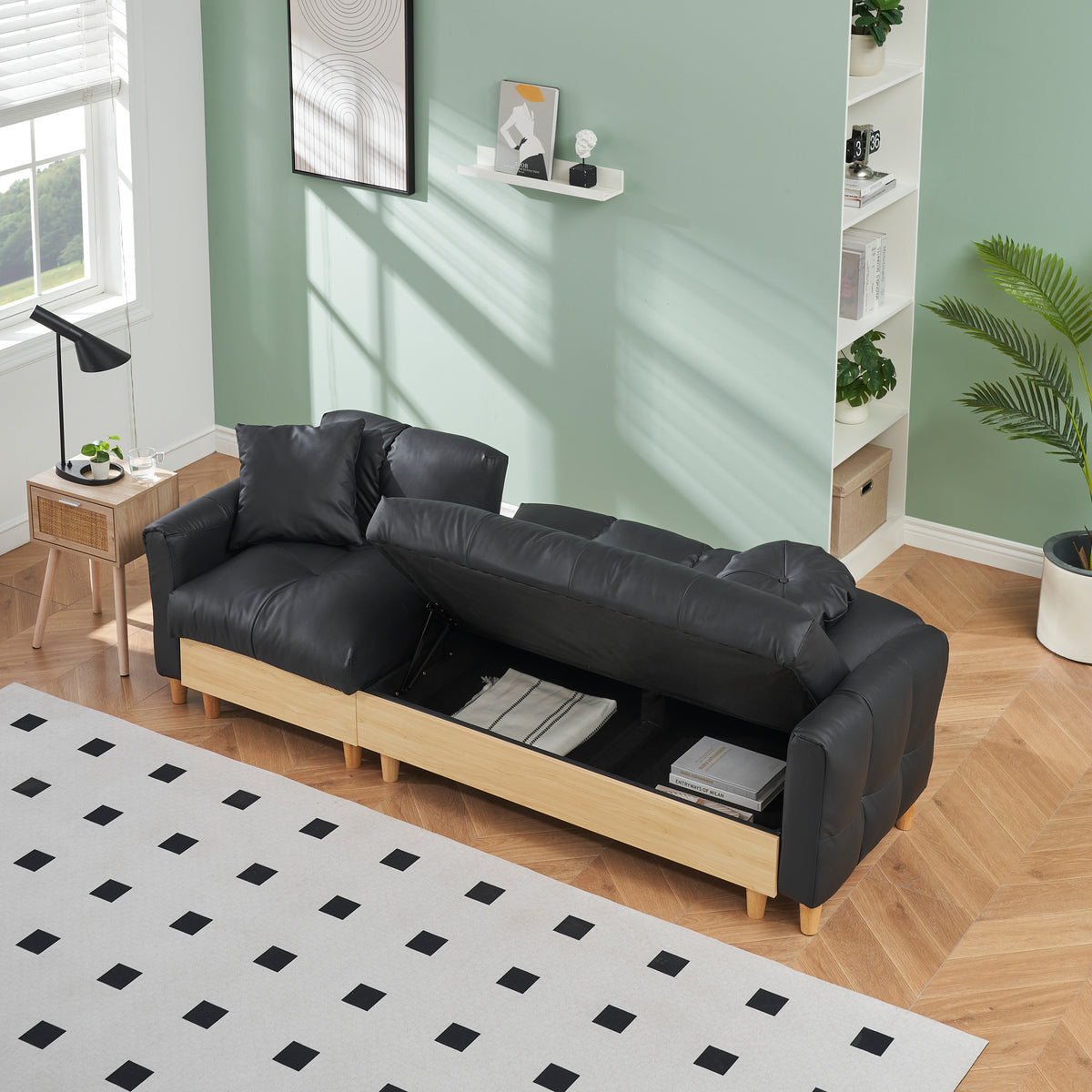 Black Technology Cloth Three Seat Sofa Lift Sofa Bed With Locker Sofa Sofa Bed Small Sofa Small Family Sofa Bed Black Tech Cloth 3 Seat