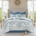 8 Piece Cotton Floral Printed Reversible Comforter Set Blue King King Blue Cotton