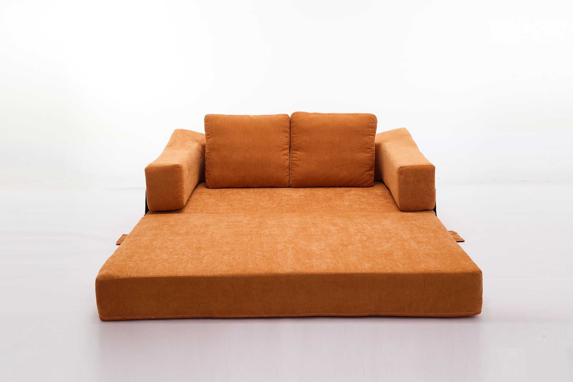 Modern Minimalist Sofa, Fold Out Sofa Bed, Convertible Chair Floor Couch & Sleeping Mattress For Living Room, Bedroom, Apartment, Removable Backrest, Orange Orange Chenille Soft Vintage Chenille 2 Seat