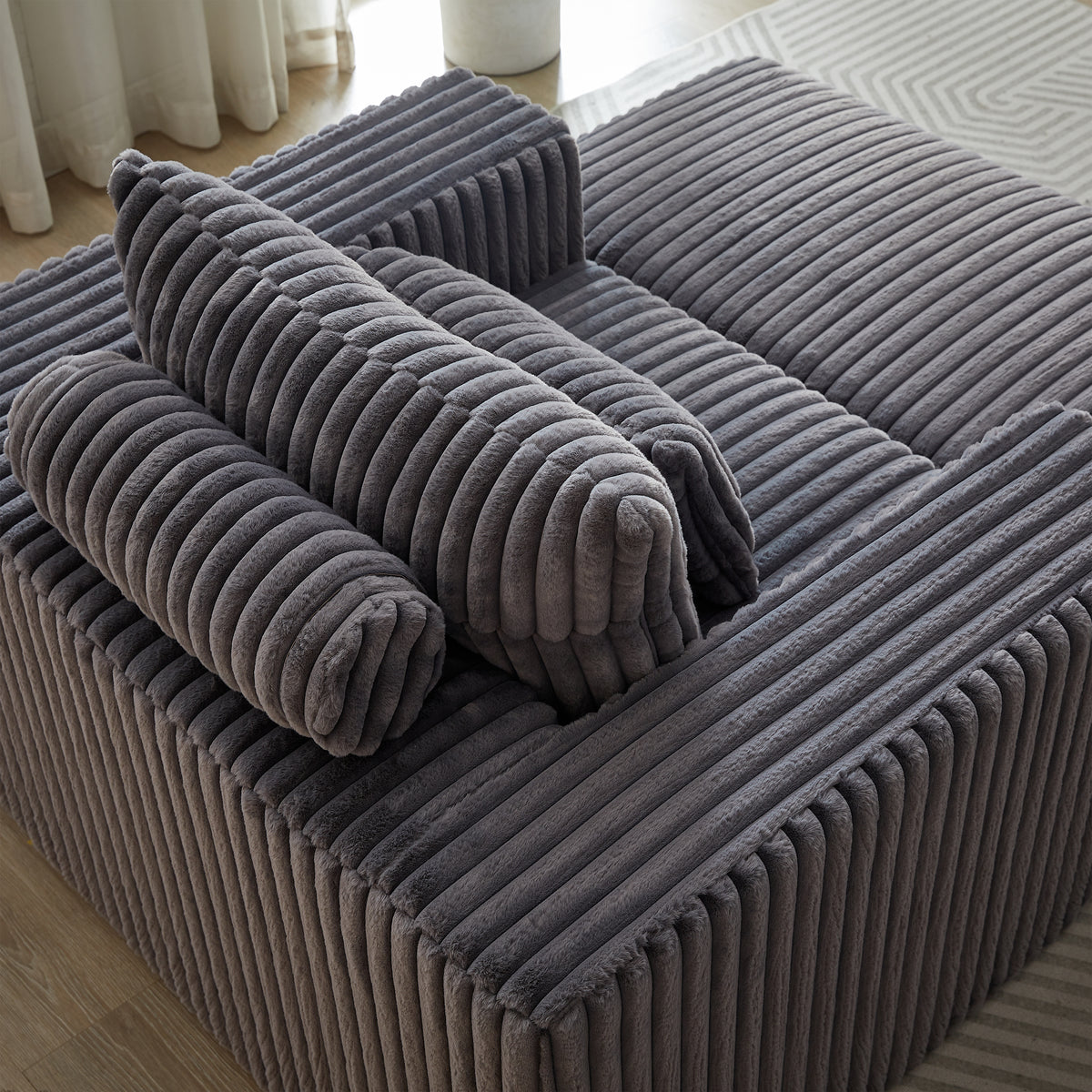 62.5 Inch Corduroy Sponge Sofa Lounge Chair With Removable Footrest,No Assembly Required,Fluffy Modern Sleeper Chair For Indoor Living Room Bedroom Grey Foam Corduroy 1 Seat