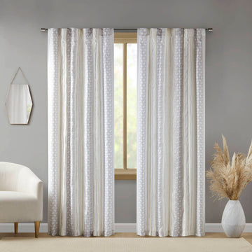 2Pk Poly Printed Curtain Panel With Tufted Stripe White Taupe 2 Pk 50X95" Multicolor Polyester