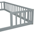 Double Twin Floor Bed With Fence, Guardrails, Without Door, Grey Twin Grey American Design Pine