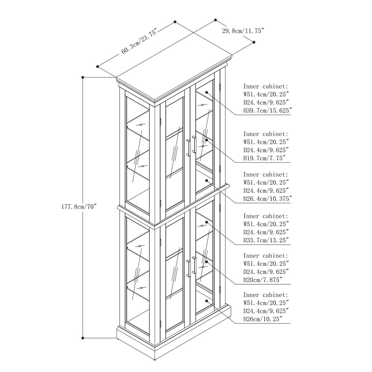 Curio Cabinet Lighted Curio Diapaly Cabinet With Adjustable Shelves And Mirrored Back Panel, Tempered Glass Doors Oak, 6 Tier , E26 Light Bulb Not Included Oak Mdf