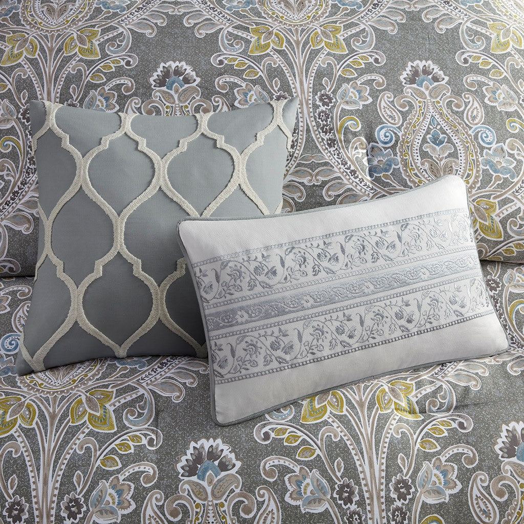 5 Piece Cotton Duvet Cover Set Grey King King Grey Cotton