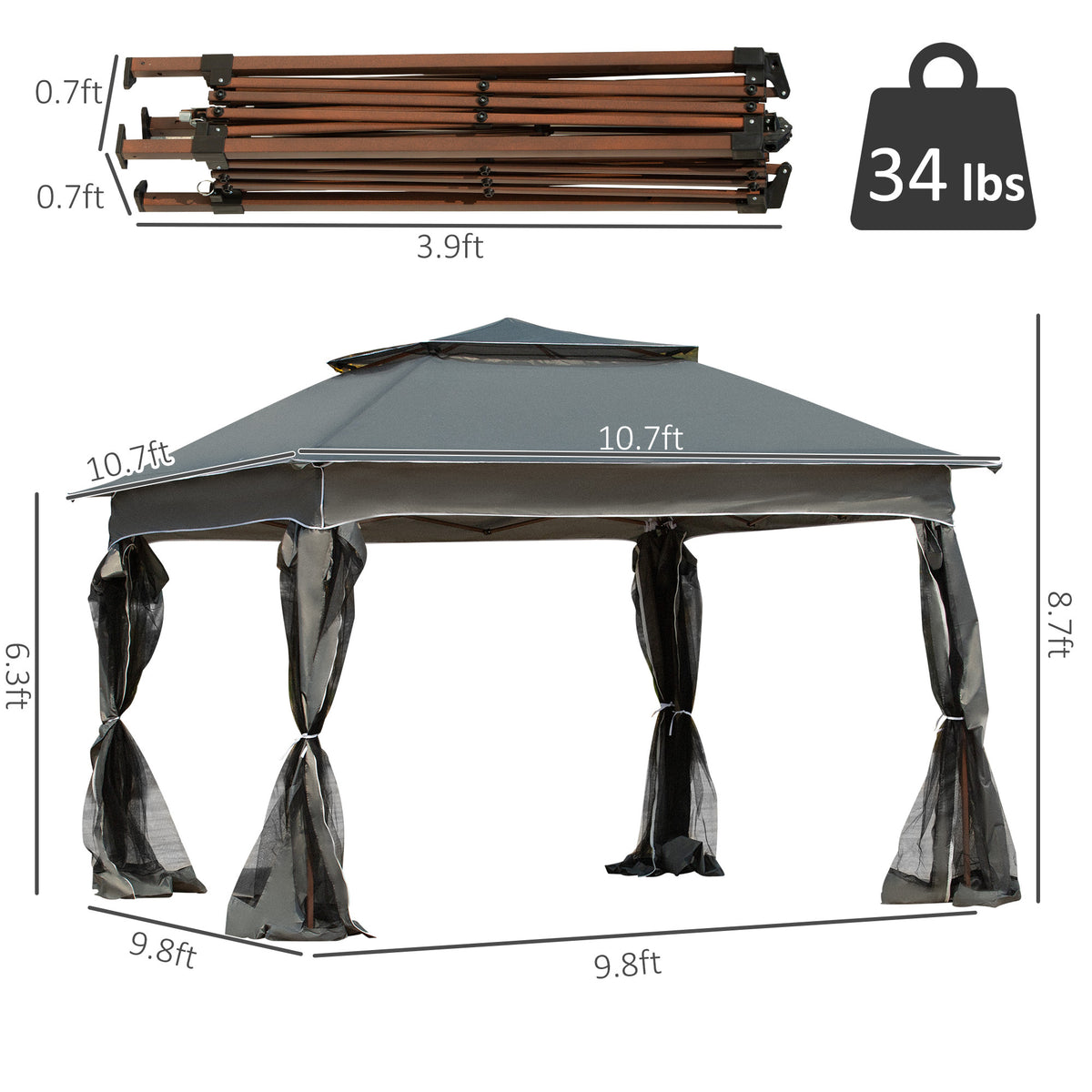 Outsunny 11' X 11' Pop Up Canopy, Outdoor Patio Gazebo Shelter With Removable Zipper Netting, Instant Event Tent W 114 Square Feet Of Shade And Carry Bag For Backyard, Garden, Dark Gray Dark Grey Polyester