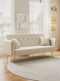 71 Inch Convertibleseat Sofa, American Retro Beige Velvet, Suitable For Small Living Room, Bedroom, Office Beige Velvet 2 Seat
