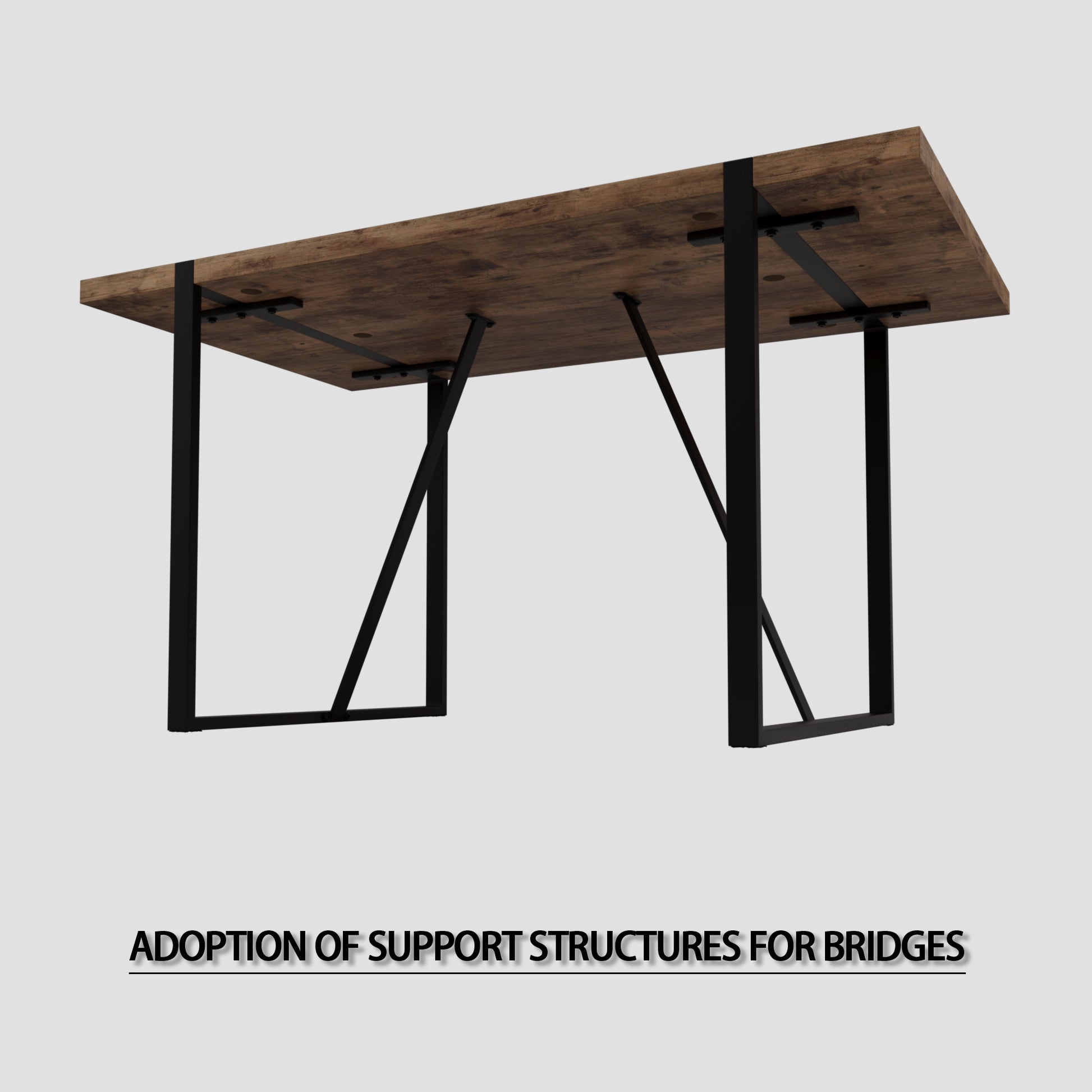 55 "Rural Industrial Rectangular Mdf Dark Wood Dining Table, 4 6 People, 1.5" Thick Engineering Wood Tabletop And Black Rectangular Metal Legs, Used For Writing Desk, Kitchen, Terrace, Dining Room Wood Kitchen Mdf