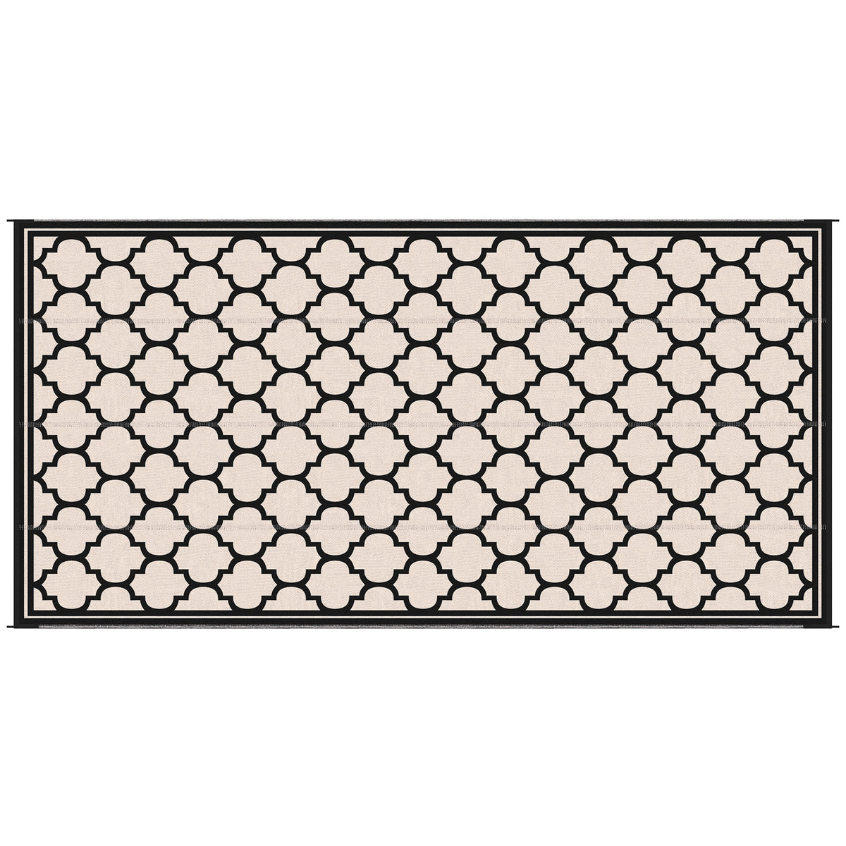 Outsunny Reversible Outdoor Rug, 9' X 18' Waterproof Plastic Straw Floor Mat, Portable Rv Camping Carpet, Large Floor Mat For Backyard, Deck, Picnic, Beach, Black & Beige Black Plastic