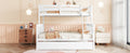 Twin Over Full Rubber Wood Bunk Bed With Trundle, Convertible Ladder And Guardrail, Detachable, Convertible Bed, With Twin Size Trundle ,White Twin White Rubber Wood