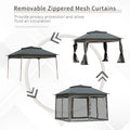 Outsunny 11' X 11' Pop Up Canopy, Outdoor Patio Gazebo Shelter With Removable Zipper Netting, Instant Event Tent W 114 Square Feet Of Shade And Carry Bag For Backyard, Garden, Dark Gray Dark Grey Polyester