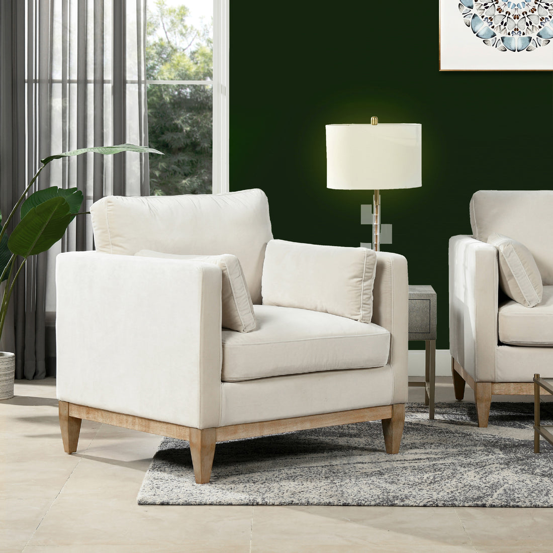 Knox 36" Modern Farmhouse Arm Chair, French Beige Performance Velvet Beige Foam Velvet