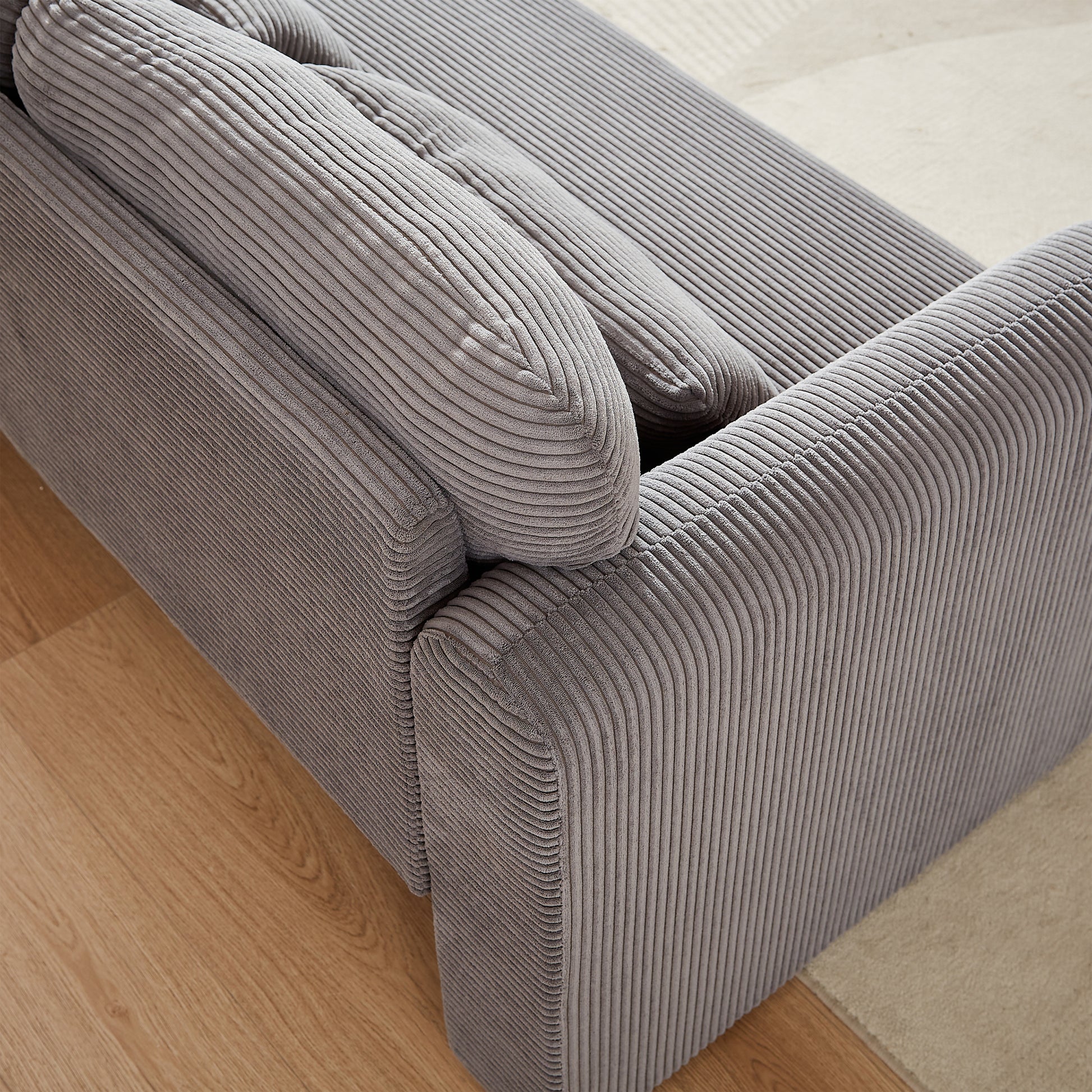 60"Corduroy Fabric Sofa With Two 33" Single Sofa, Modern Sofa With Support Pillow, For Apartment, Office, Living Room & Bedroom Grey Corduroy 4 Seat