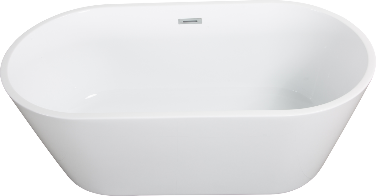 60'' Freestanding Gloss White Acrylic Soaking Bathtub With Toe Tap Chrome Drain And Classic Slotted Overflow, 24A02 60 Gloss White Acrylic