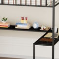 Full Size Metal Loft Bed With L Shaped Desk, Led Lights, Charging Cradle, Led Loft Bed Frame, Full Size Bed With One Cabinet Wardrobe And 2 Fabric Drawers, Safety Rails And Ladder, Black Black