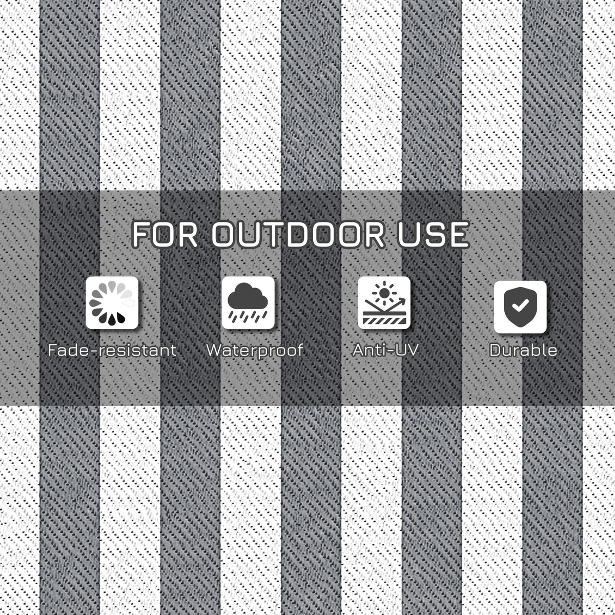 Outsunny Reversible Outdoor Rug, 9' X 12' Waterproof Plastic Straw Floor Mat, Portable Rv Camping Carpet With Carry Bag, Large Floor Mat For Backyard, Deck, Picnic, Beach, Gray & White Striped Multicolor Polypropylene