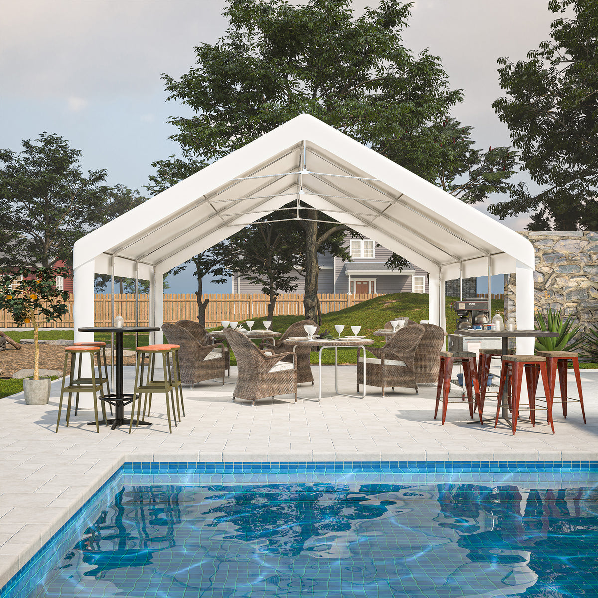 20X20Ft Party Tent Heavy Duty, Large Wedding Event Shelters With 2 Storage Bags & Removable Sidewalls, Outdoor Canopy Gazebo Commercial Tents For Parties Carport Camping Garden Patio White Metal