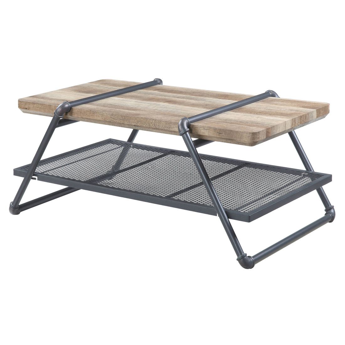 Oak And Sandy Grey 1 Shelf Coffee Table Oak Primary Living Space Shelves Rectangular Wood Metal Sled