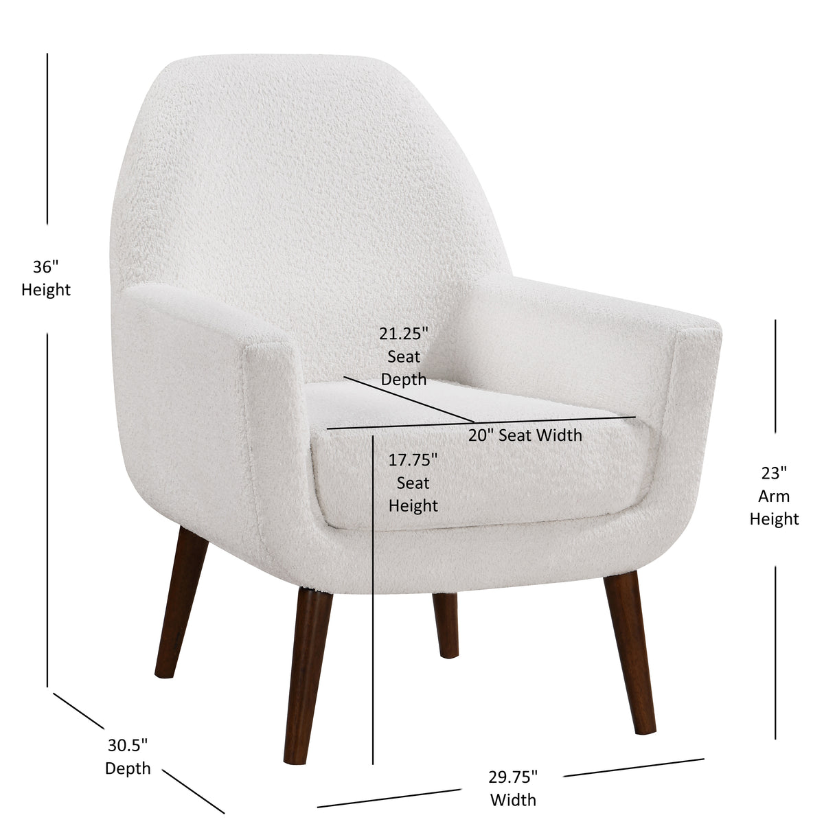 Prince Mid Century Boucle Arm Chair White Foam Boucle