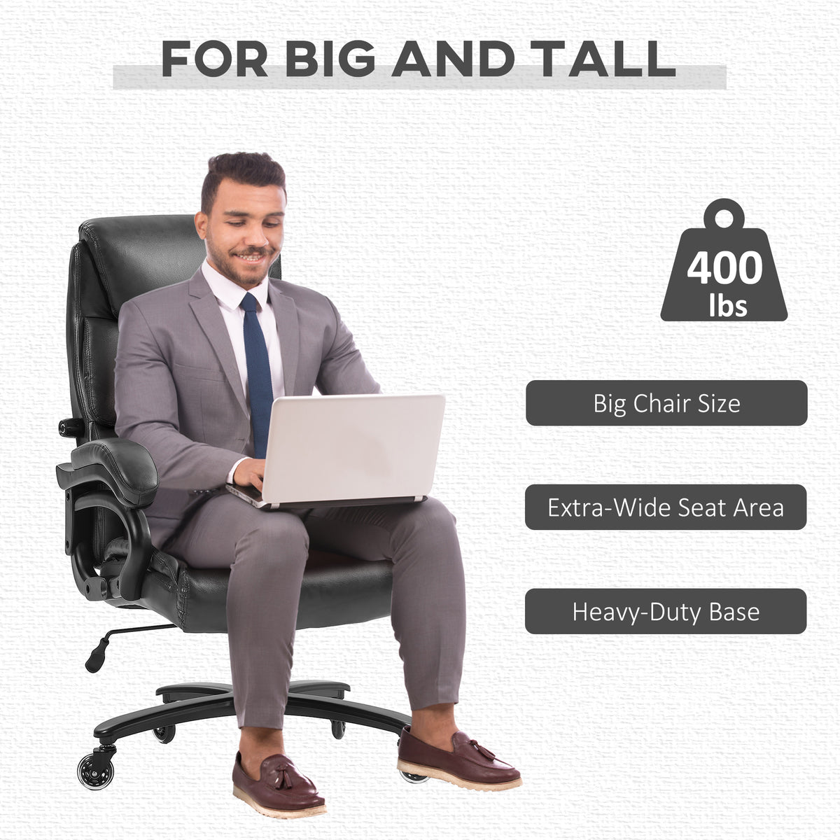 Vinsetto Pu Leather Office Chair For Desk, Big And Tall, 400Lb., Black Black Pu Leather