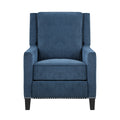 Modern Home Furniture Reclining Chair 1Pc Blue Textured Fabric Upholstered Trim Solid Wood Frame Self Reclining Motion Chair Blue Polyester Wood Modern Solid Wood