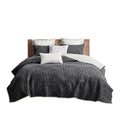 3 Piece Embroidered Cotton Quilt Set Black Full Queen Queen Black Cotton