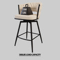 Bar Chair Toweling Woven Bar Stool Set Of 4, Black Legs Barstools No Adjustable Kitchen Island Chairs,360 Swivel Bar Stools Upholstered Counter Stool Arm Chairs With Back Footrest, White White Black Foam Linen