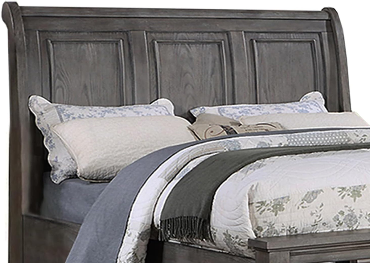 Eastern King Size Bed W Under Bed Drawer Vintage Look Gray Color Beautiful Panel 1Pc Bedframe Bedroom Box Spring Required King Antique Gray,Gray Wood Bedroom Contemporary,Modern,Transitional Storage