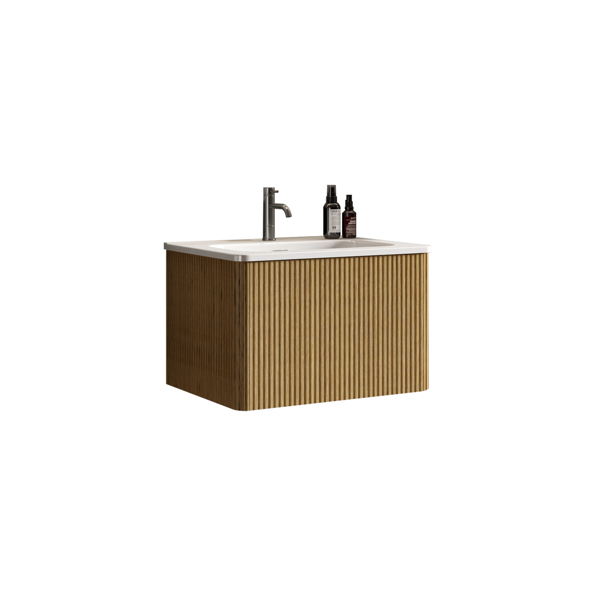 U055 Etna24W 306 Etna 24" Striped Natural Oak Bathroom Vanity With White Ceramic Sink, Wall Mounted Floating Bathroom Vanity For Modern Bathroom, Pre Assembled White Oak Bathroom Modern Melamine