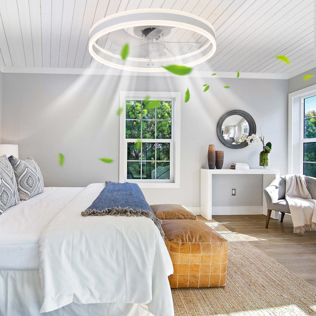 Ceiling Fan With Lights Dimmable Led White Acrylic Iron