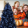 8Ft Pre Lit Black Christmas Tree, Full Halloween Xmas Artificial Tree 2486 Branch Tips, 600 Lights, Metal Hinges, Foldable Base, Holiday Decoration Black Black Polyvinyl Chloride