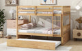 Full Over Full Rubber Wood Bunk Bed With Trundle, Ladder And Guardrails, Convertible To 2 Full Size Beds, With Twin Size Trundle,White Oak Full White Oak Bedroom American Design Bed Frame Rubber