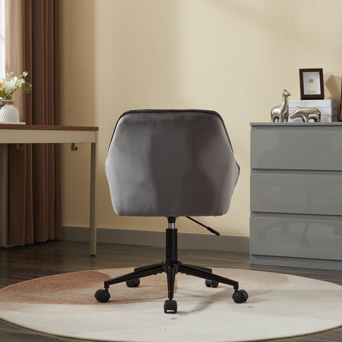 Velvet Home Office Chair, Modern Home Desk Chair With Wheelsvanity Chairs For Living Room, Bedroom,Study Room,Computer Chair Grey Fiber Foam And Polyester Fiber Pad Iron