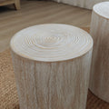 Set Of 3 Whitewash Wood Coffee Table With Clear And Visible Tree Rings White Distressed Finish Dining Room Fir Round Antique White,Natural Whitewash,White Washed,Wood Desk Top Modern,Rustic Floor Mount Round Open Storage Brushed Coffee & End Tables Wood