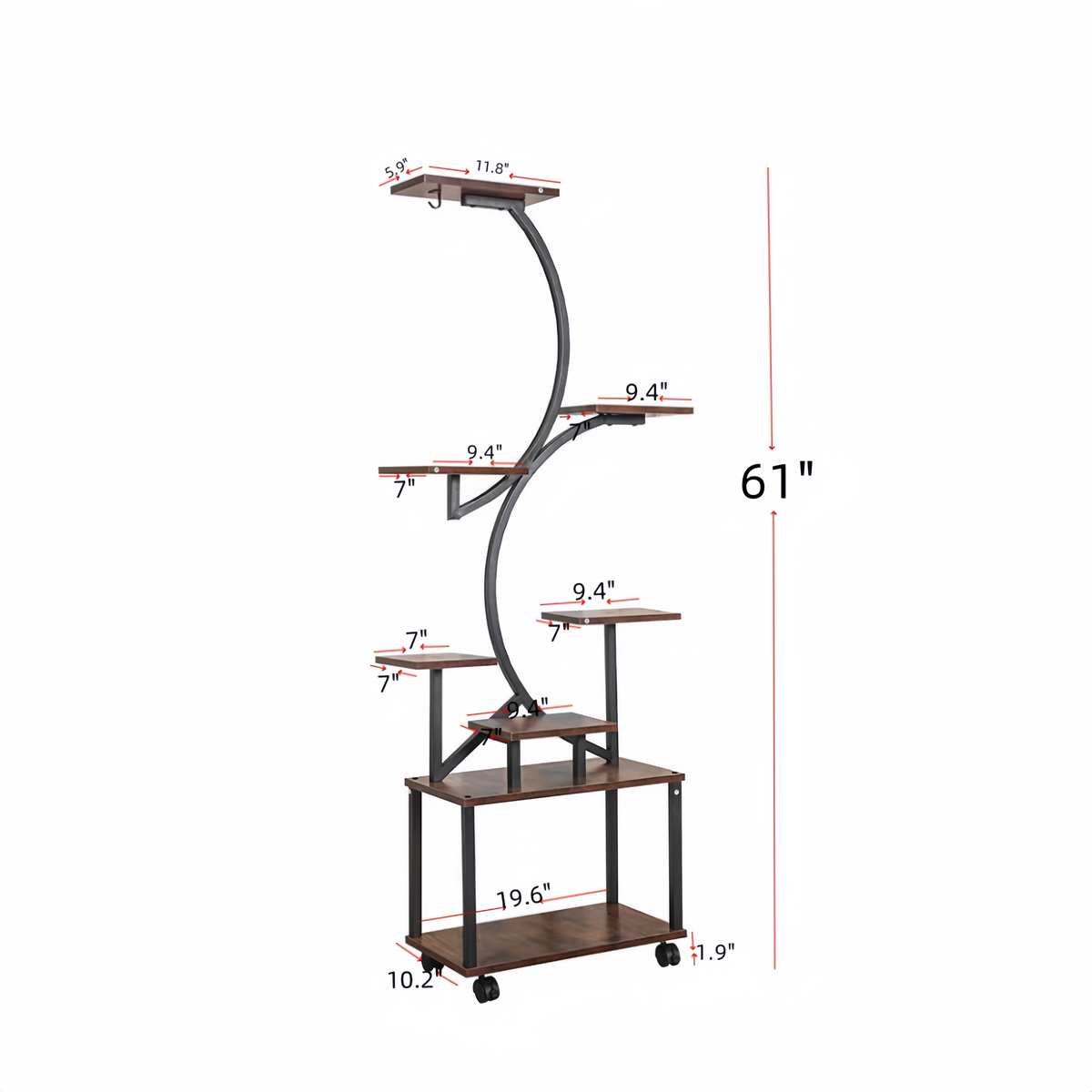 Plant Stand Indoor With Grow Lights, 8 Tiered Indoor Plant Shelf, 61" Tall Plant Stand For Indoor Plants Multiple, Metal Plant Flower Holder Stand, S Shaped Plant Rack For Home, Patio Black Black
