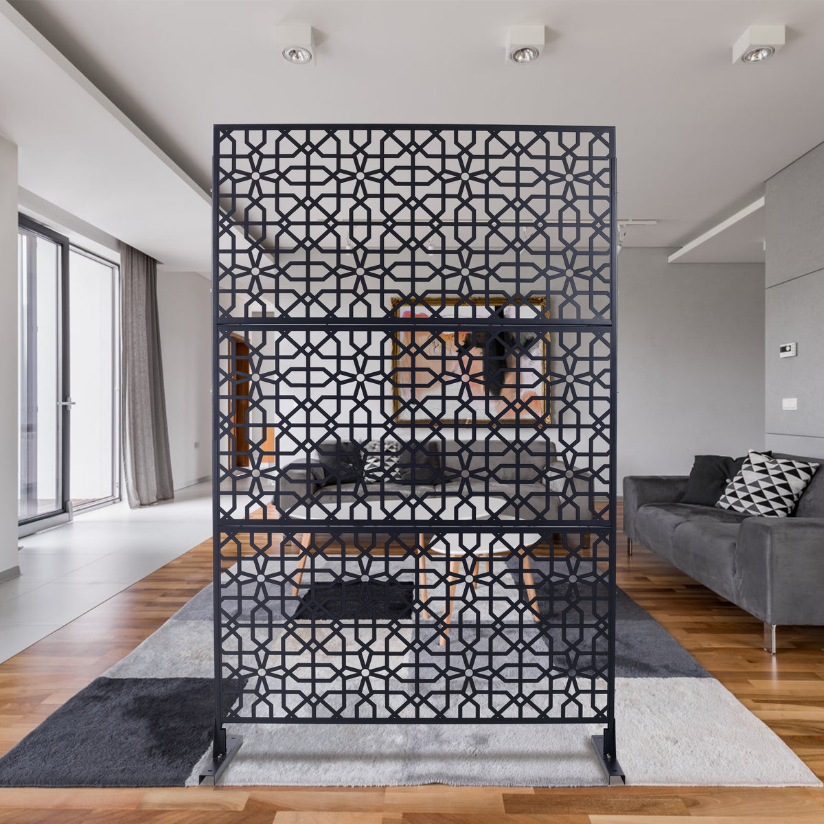 Outdoor & Indoor Privacy Screen Metal Privacy Screen 76" H 48" W, Freestanding Decorative Privacy Screen For Deck Balcony Patio, Privacy Fence Panels For Outside Lawn Garden Ps106 Black Black Steel
