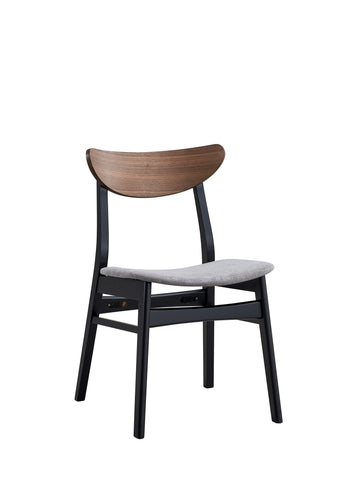 Rebi Gray Linen, Walnut & Black Finish Side Chair Set Of 2 Black,Gray,Walnut Linen,Synthetic Wood