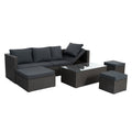 Patio Furniture, Outdoor Furniture, Seasonal Pe Wicker Furniture,7 Pcs Set Wicker Furniture With Lounger Sofa Yes Dark Gray Seats 6 Pe Rattan Iron Waterproof Fabric