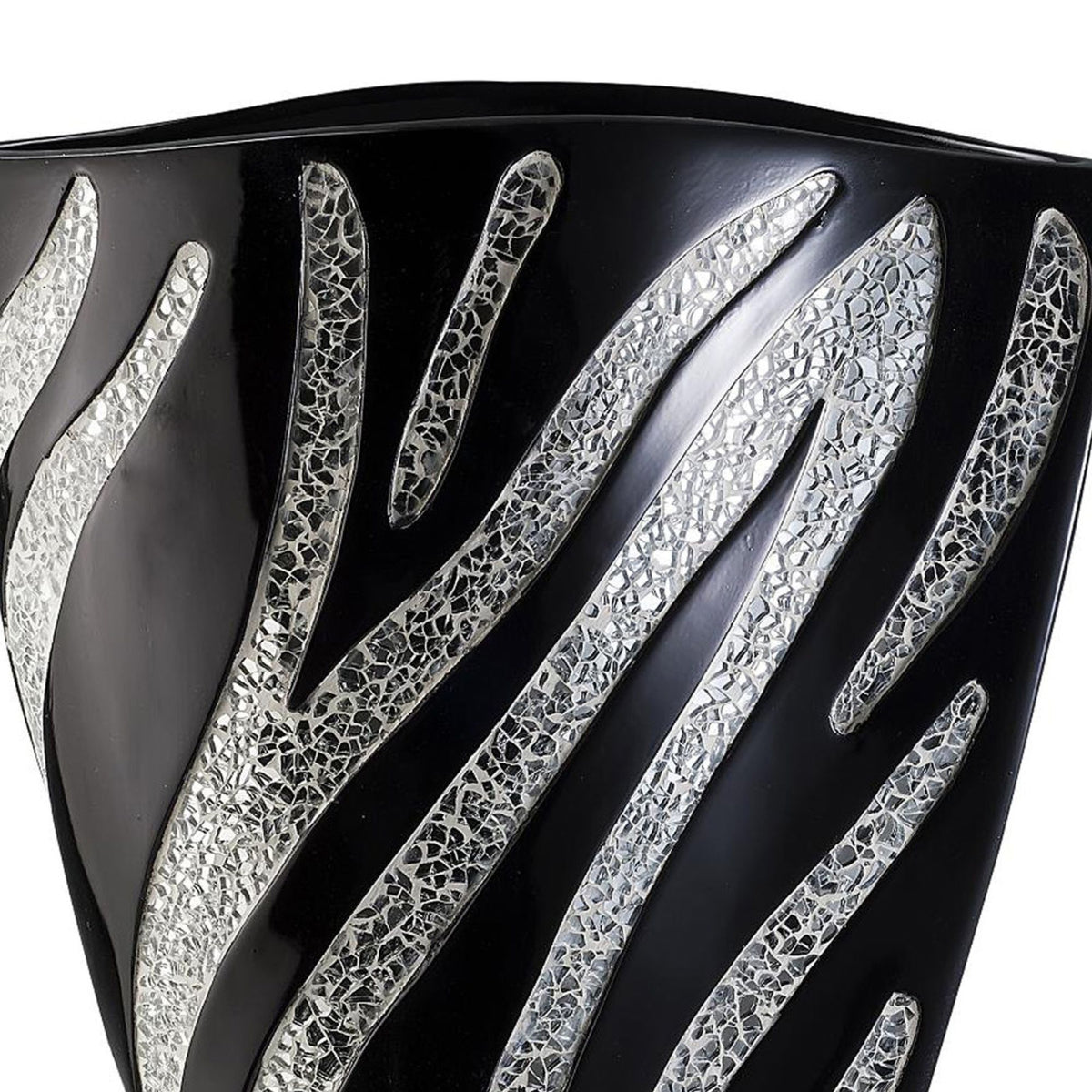 14" Tall Polyresin Decorative Vase, Black Finish With Silver Zebra Pattern Multicolor Polyresin