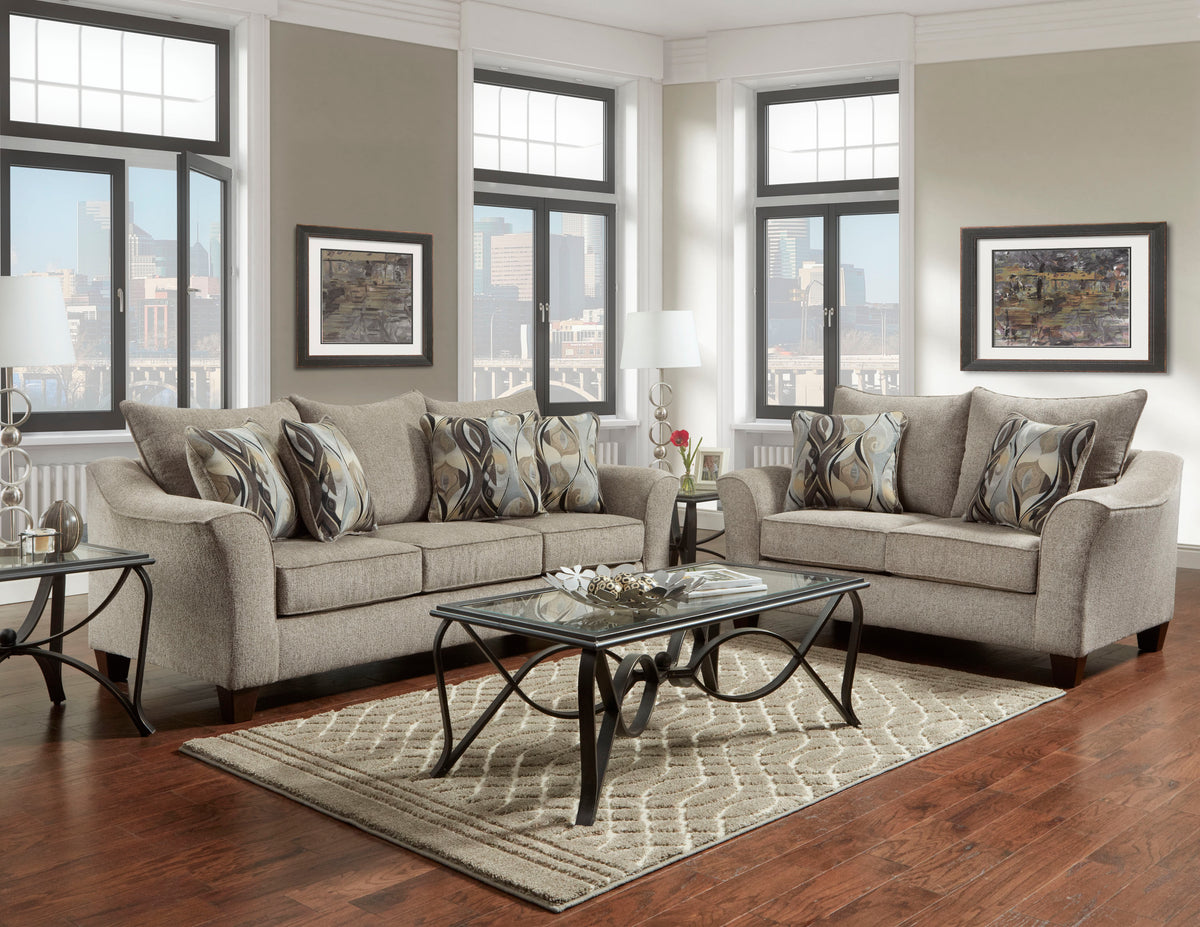 Camero Fabric Pillowback 2 Piece Living Room Set, Sofa And Loveseat, Gray Gray Espresso Polyester Wood Primary Living Space Medium Soft Pillow Back Contemporary Flared Arms Polyester 5 Seat