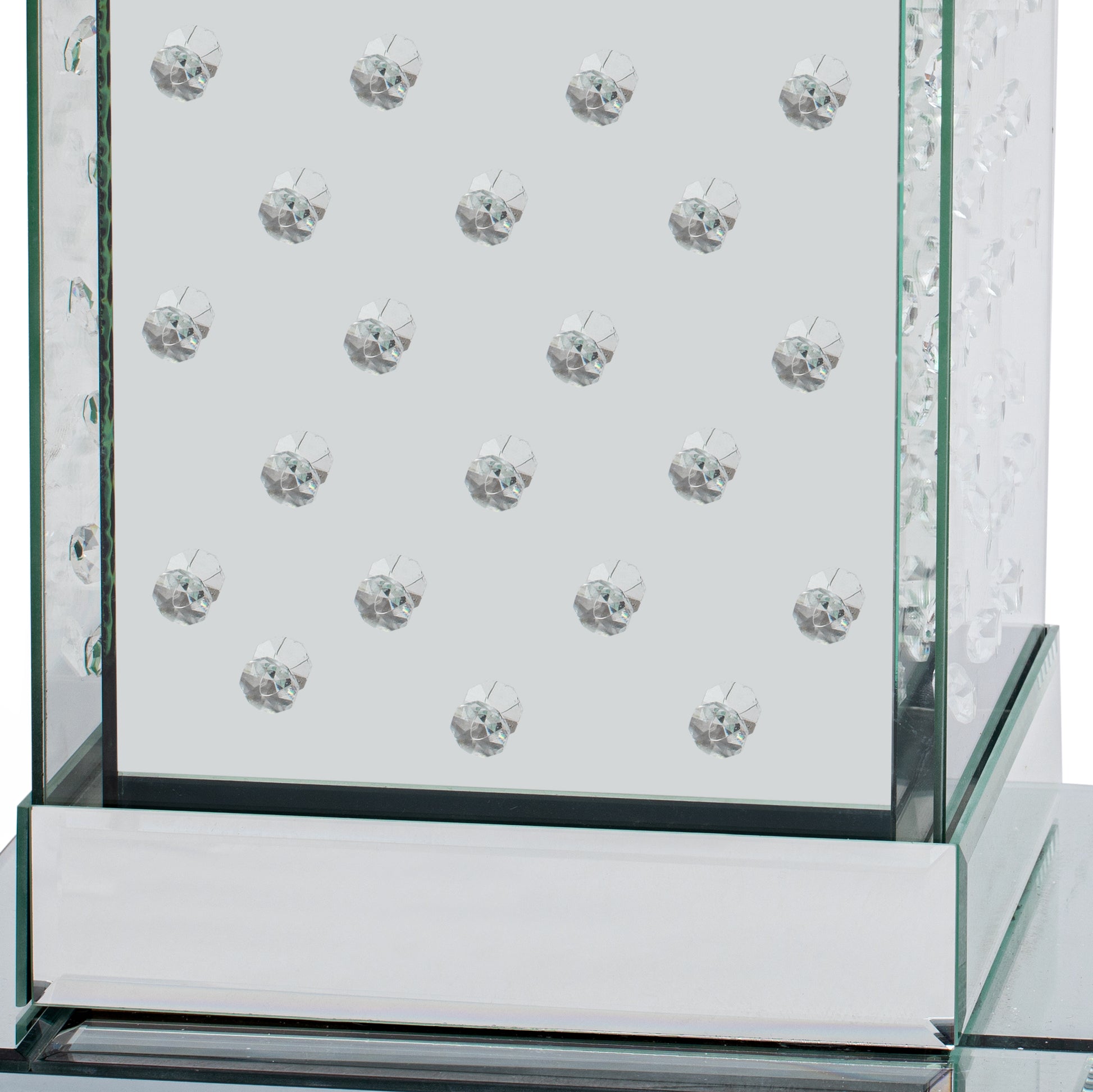 11.8'' Silver Square Mirrored End Table With Led Lights, Modern Side Table With Crystal Inlay For Living Room, No Assembly Required Silver Mirrored Finish Luxury,Modern Square Mdf Glass