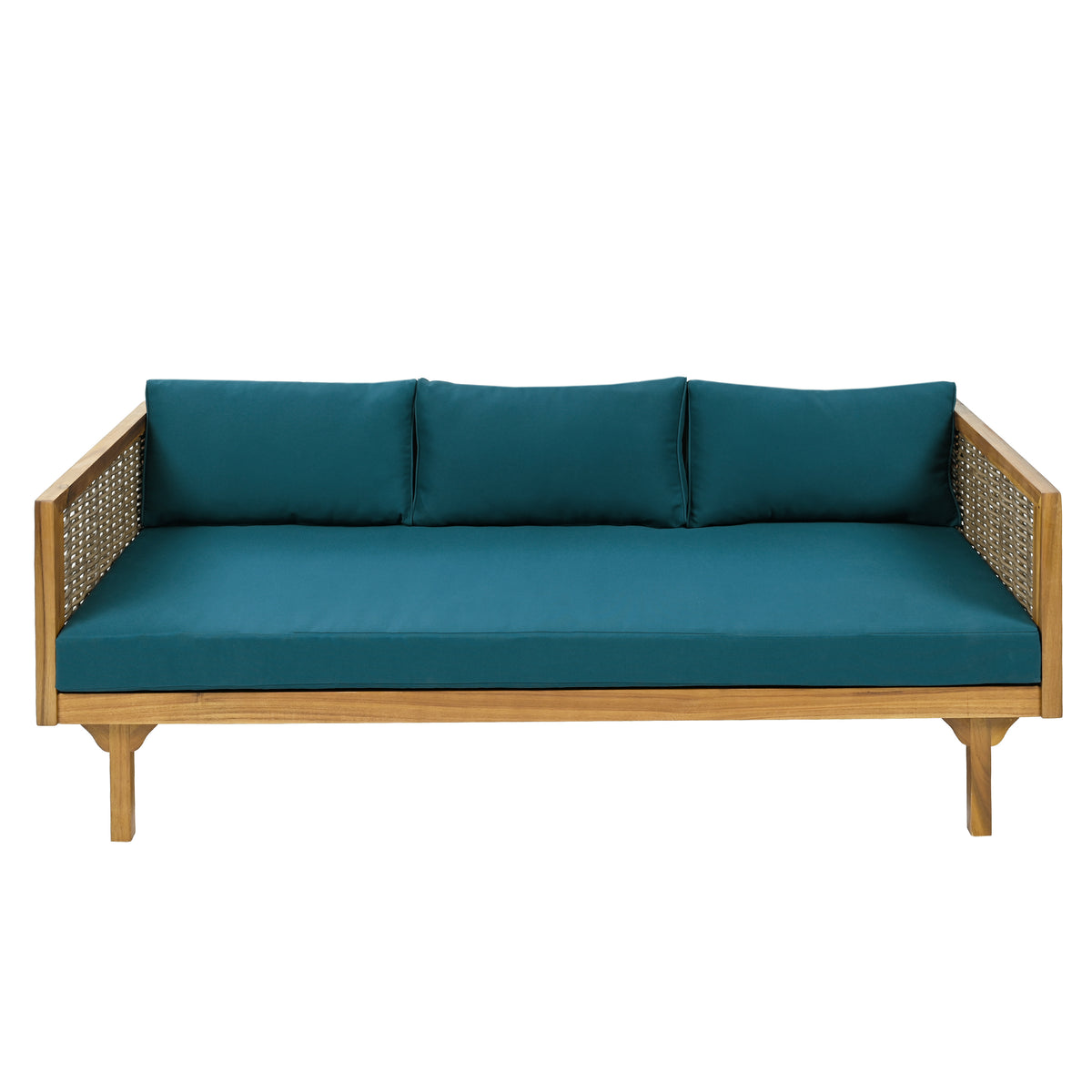 Claremont 3 Seater Daybed With Rattan Arms Teak Cushion Teak Wood Fabric Rattan