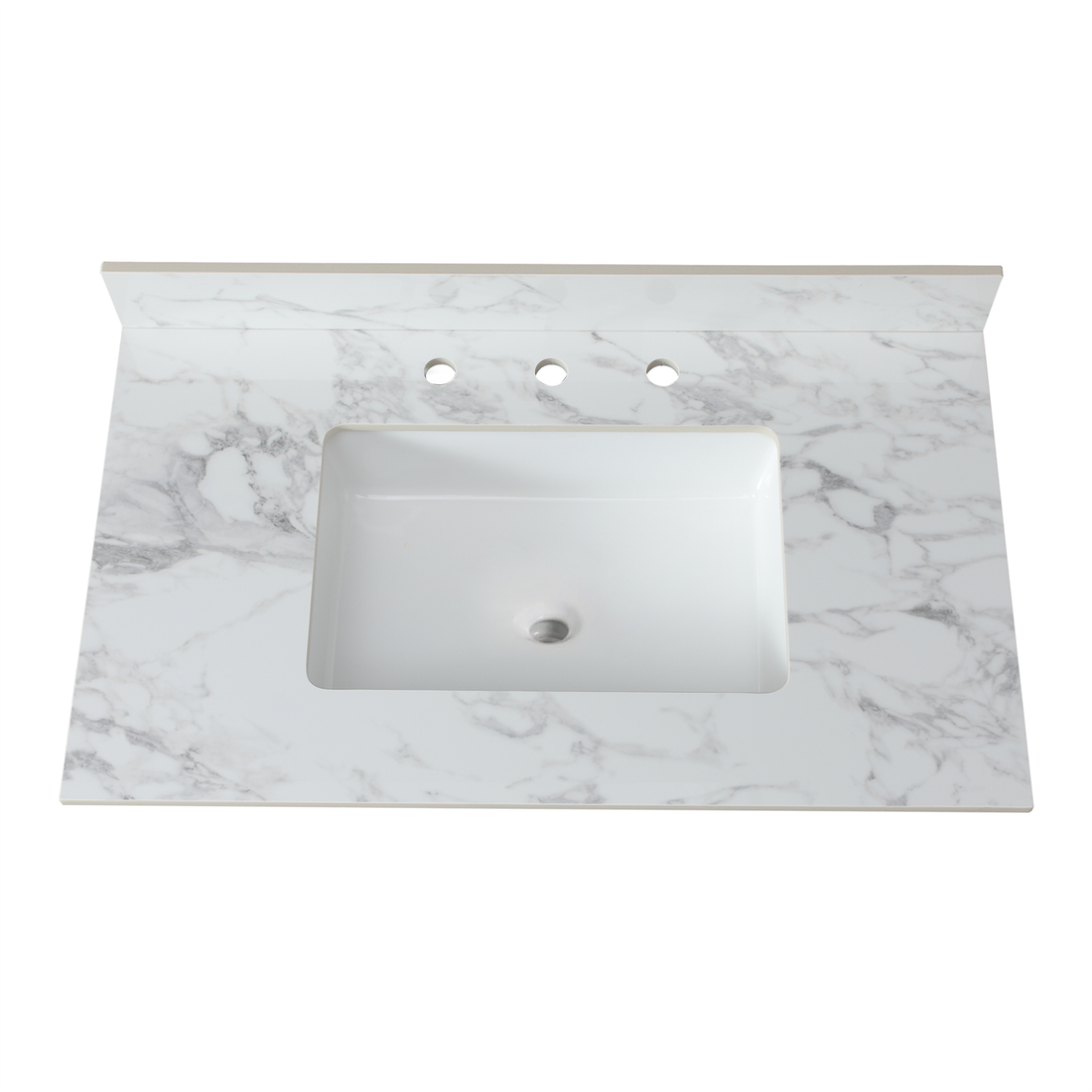 37"X22"Bathroom Vanity Top,Sintered Stone Carra Whitebarthroom Vanity Sink Tops With Rectangular Undermount Ceramic Sink With Vanity Backsplash, Three Faucet Hole Bathroom Vanity Countertop White